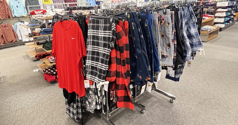 rack of mens pajamas on clearance in kohls store