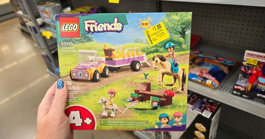 LEGO Friends Horse and Pony Trailer Building Toy box in hand in store