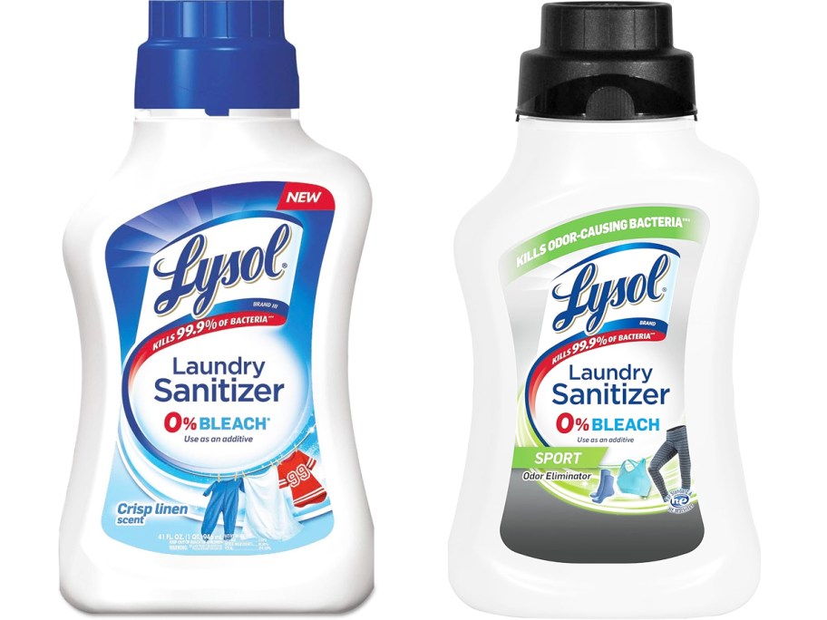 two bottles of Lysol Laundry Sanitizer 