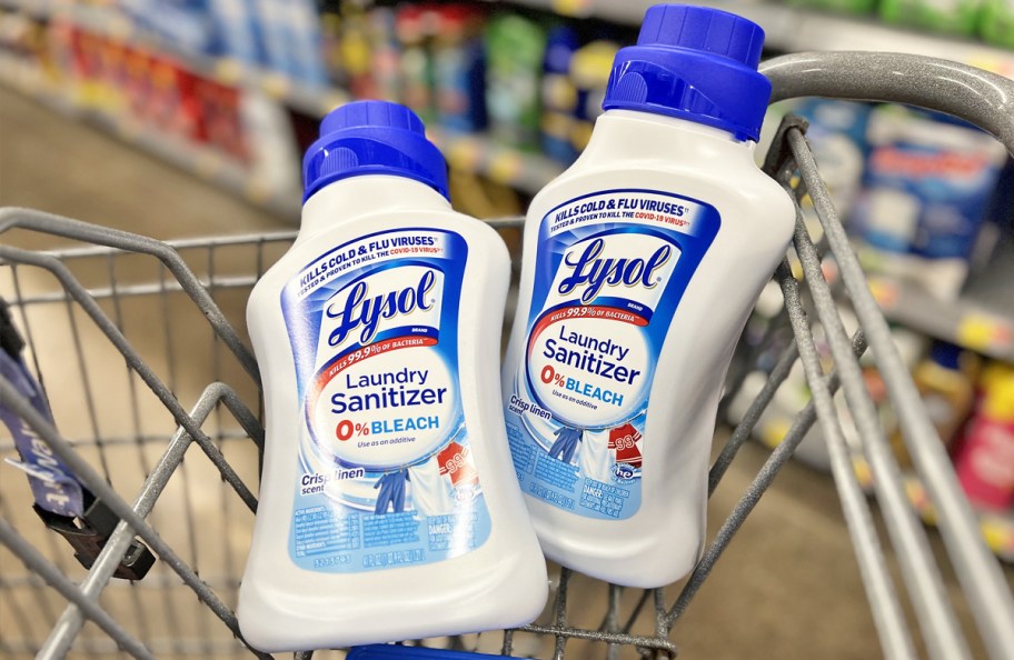 two bottles of Lysol Laundry Sanitizer in shopping cart