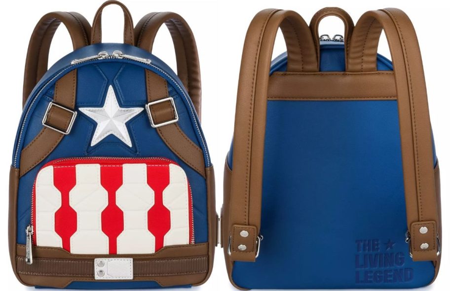 front and back views of a captain america mini backpack