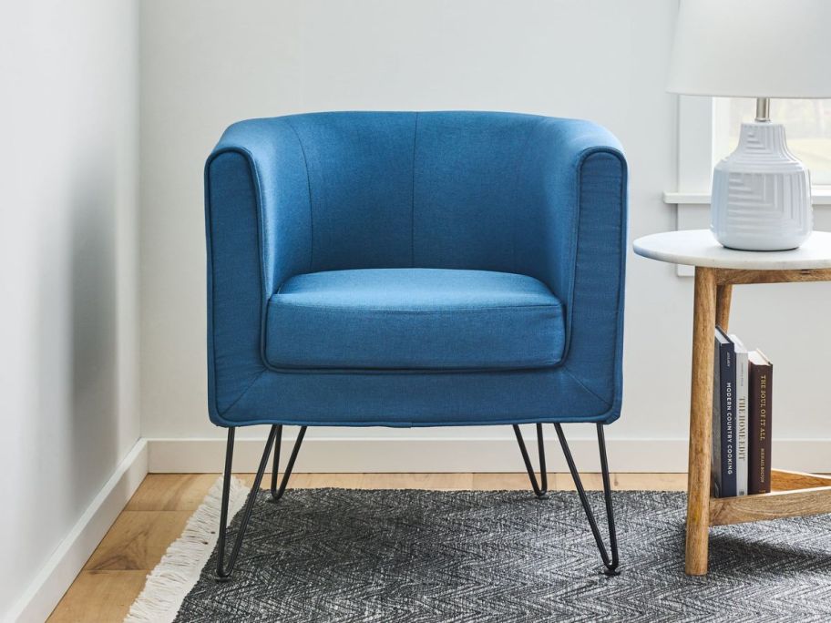 A Mayview Bucket Chair with Hairpin Legs in Navy