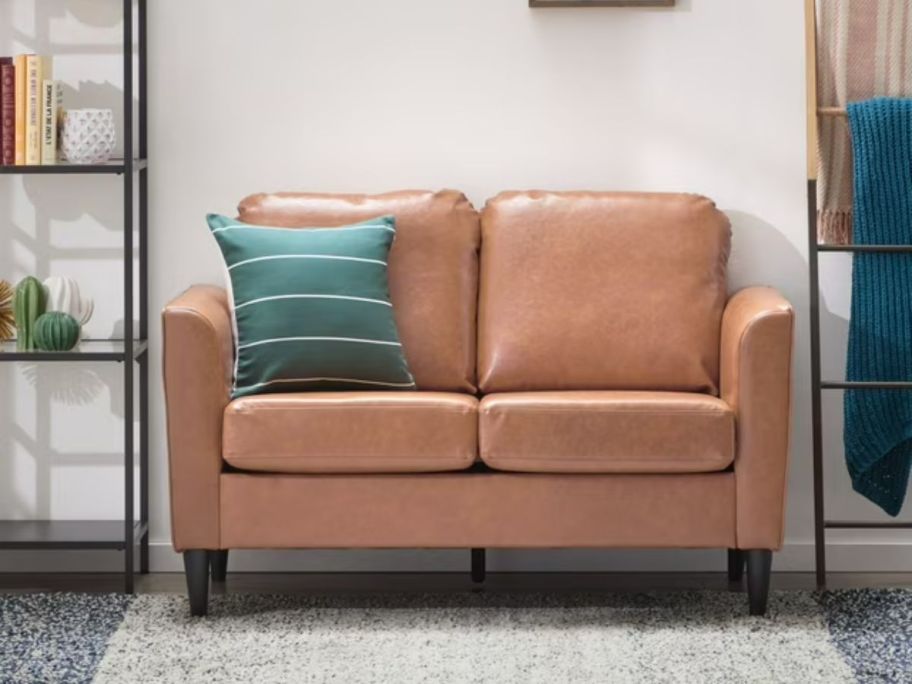 A Mayview Ruthie Loveseat in Camel Faux Leather