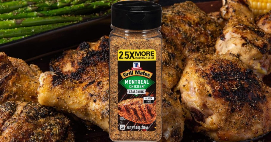 bottle of McCormick Grill Mates with chicken behind it