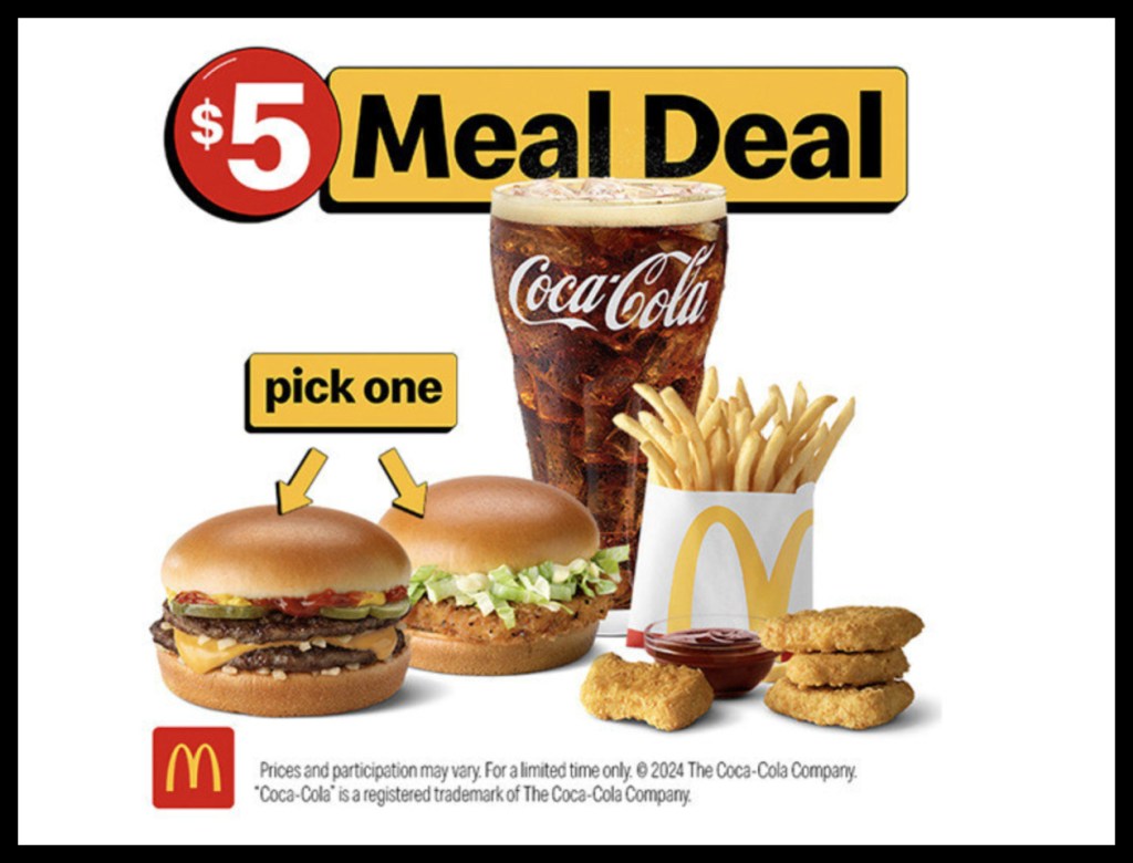 McDonalds $5 Meal Deal showing the different food options