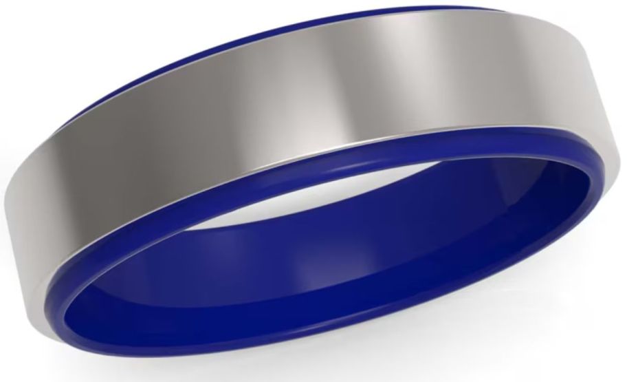mens blue ceramic anad stainless steel wedding band
