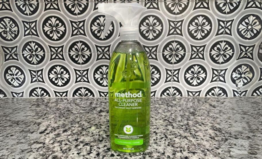 a bottle of method sea salt and lime all-purpose spray cleaner