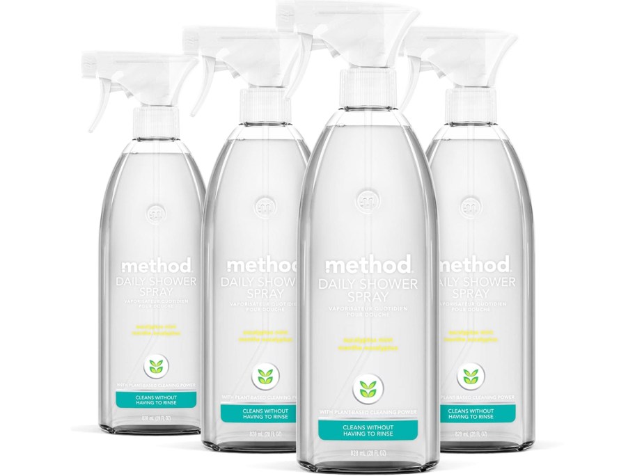 four bottles of Method Daily Shower Cleaner Spray