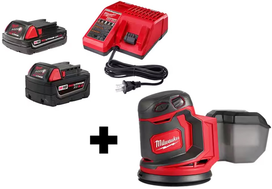 Milwaukee 18V Lithium-Ion Cordless 5" Random Orbit Sander Kit with two batteries and charger