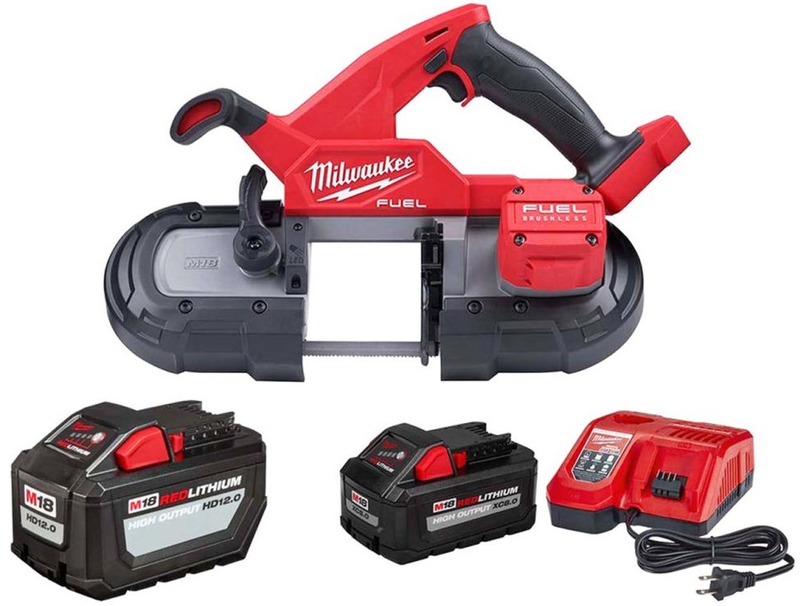 Milwaukee 18V Lithium-Ion Cordless Compact Bandsaw with two batteries and charger