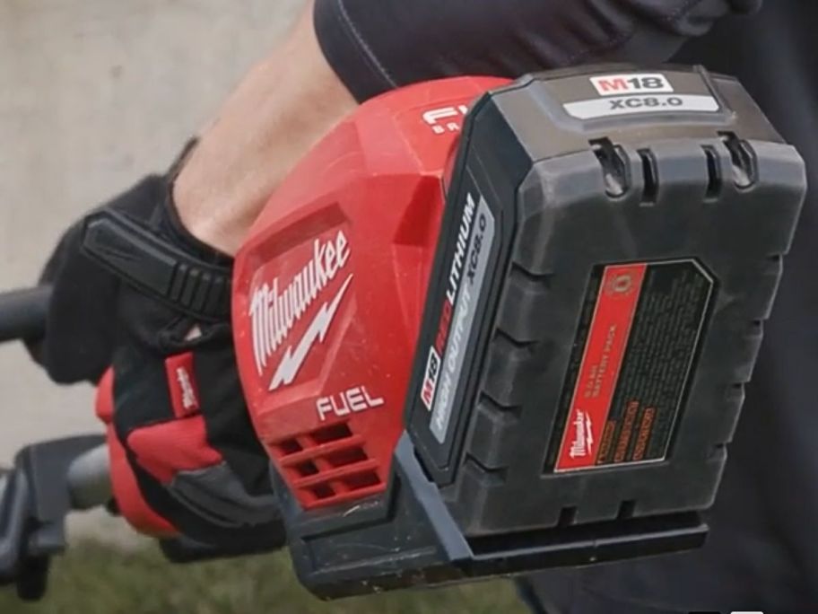 View of the Battery on a Milwaukee Fuel String Trimmer