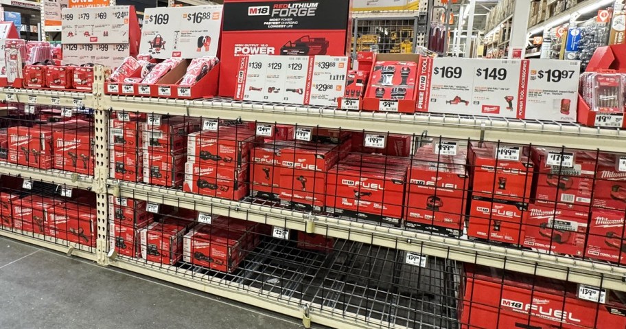 Milwaukee tools display at home depot store