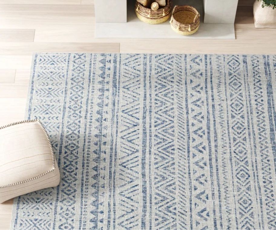 a blue and white morroccan rug
