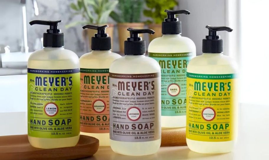 5 bottles of mrs. meyers hand soaps