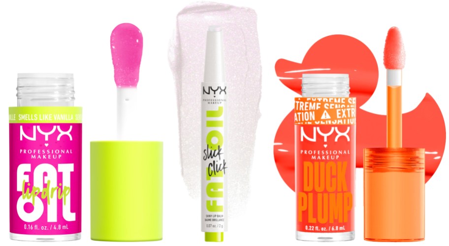 three NYX lip oil and glosses