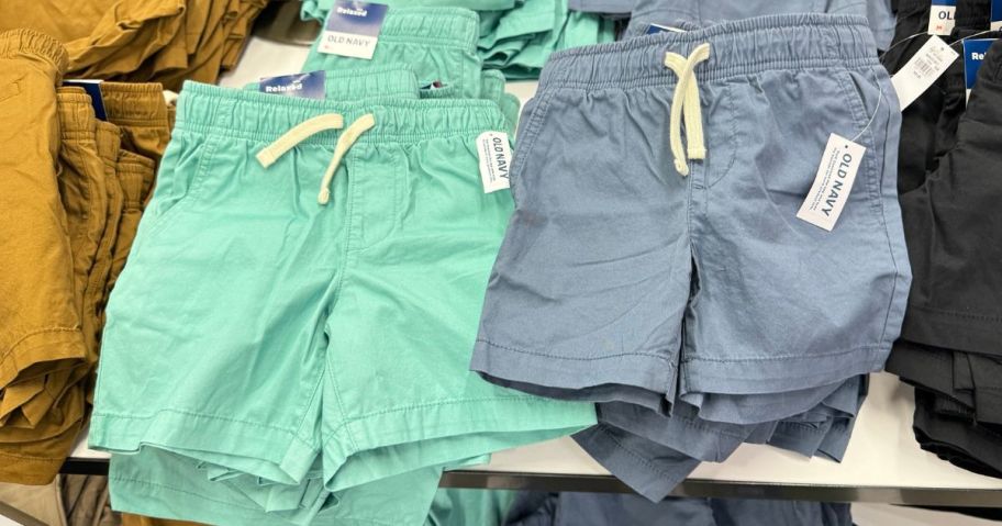 A table of shorts at Old Navy