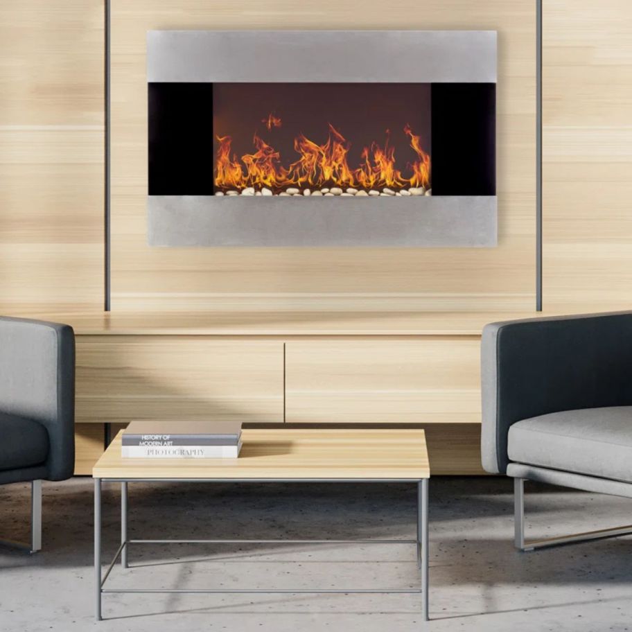 an electric wall mounted fireplace