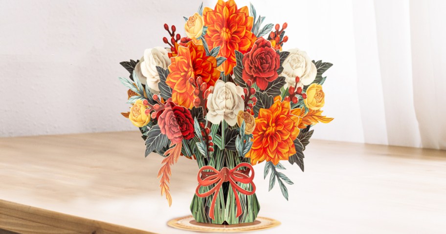 orange flower bouquet pop-up card