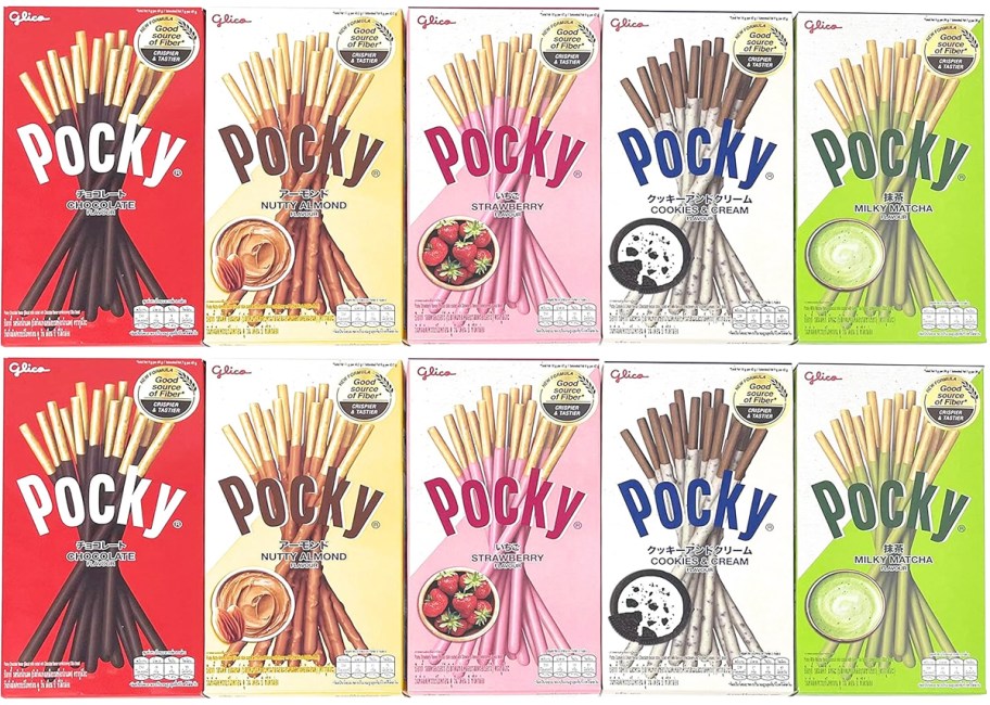 10 boxes of pocky in various flavors