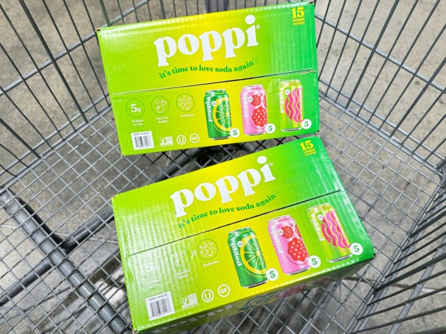 2 15-count Cases of Poppi Soda is a shopping cart