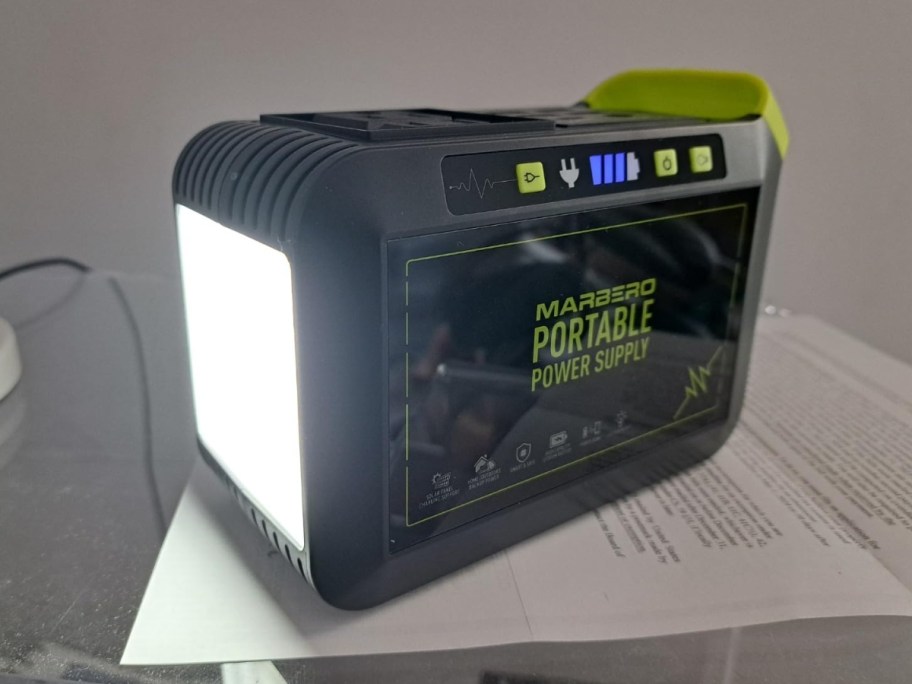 Marbero Portable Power Station with flashlight on