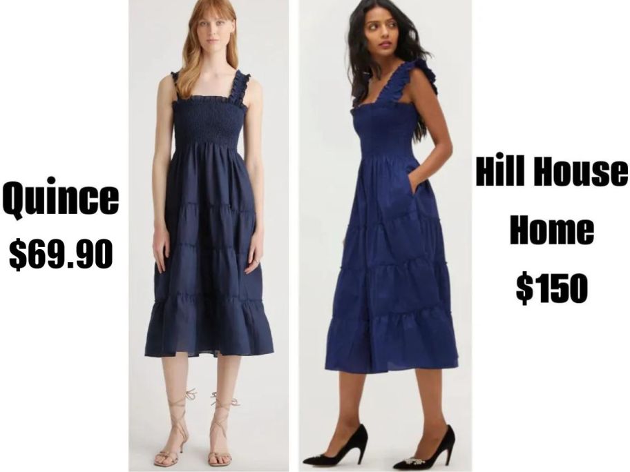 Side by Side images of a Quince Dress and a similar Hill House Home Dress