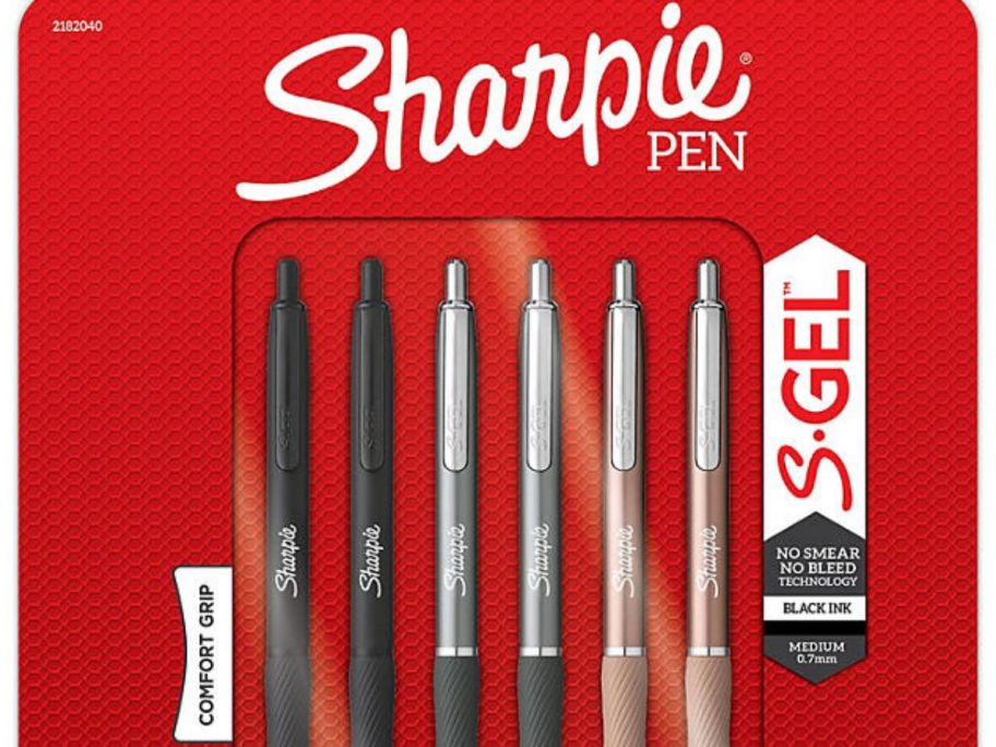 Sharpie Metal Barrel S-Gel Pens 6-Pack w/ Black Ink