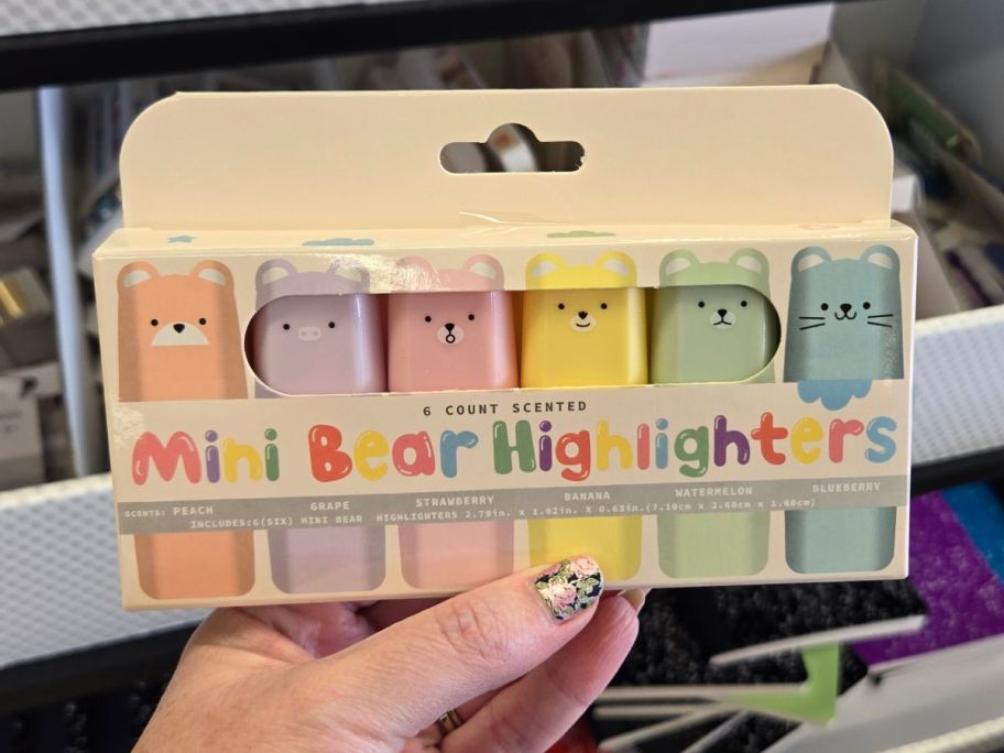 Scented Mini Bear Highlighters 6-Count being held by hand in store