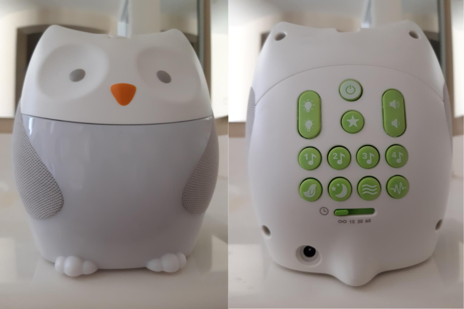 The front and back of an owl nightlight