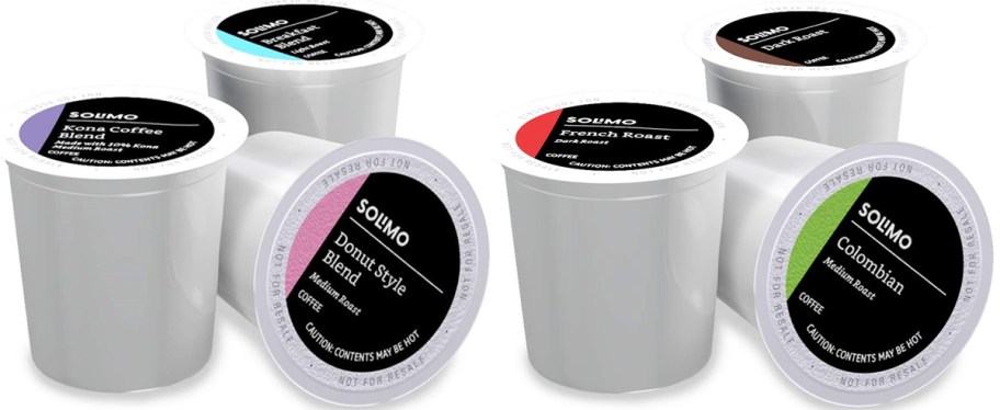 6 Solimo Coffee K-Cups in a variety of flavors