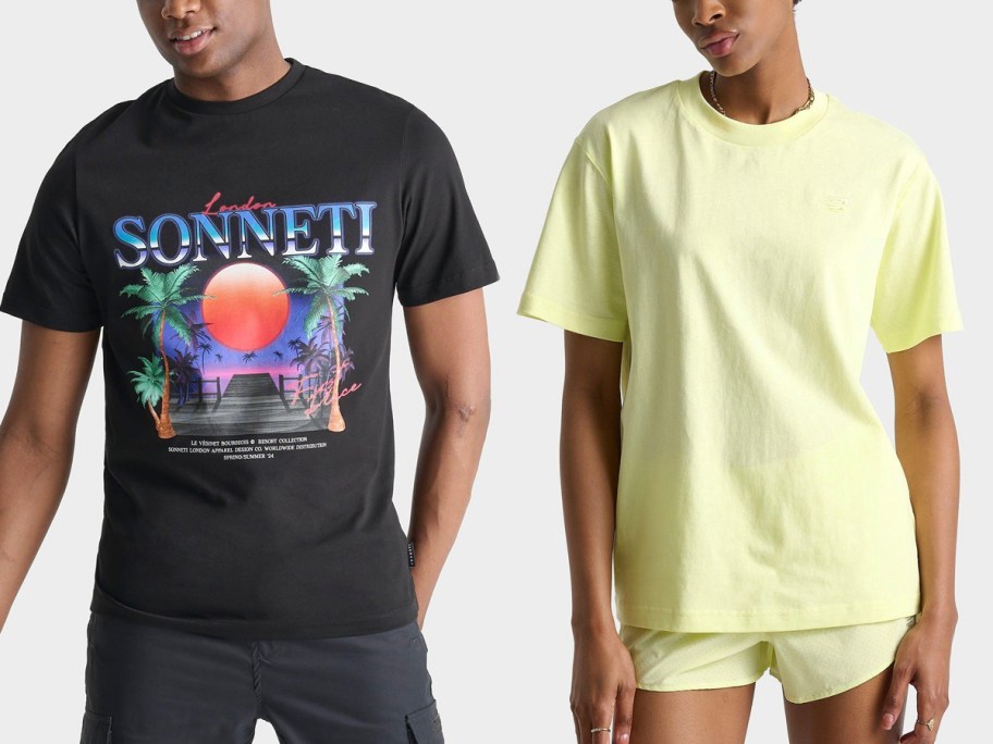 Sonneti Men's Nuit Graphic T-Shirt and New Balance Women's Athletics Jersey T-Shirt