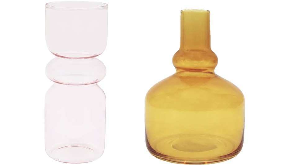 light pink and amber glass vases