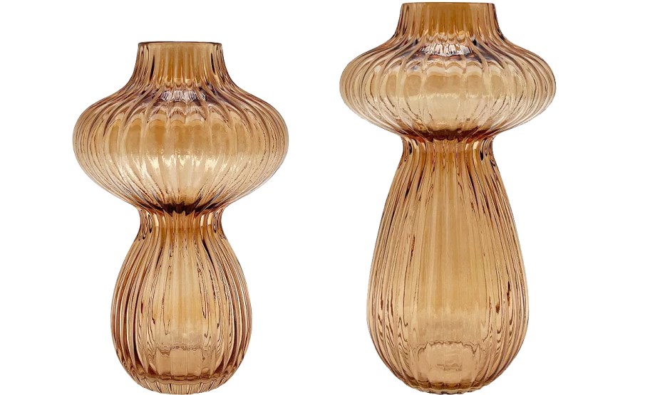 matching short and tall brown glass vases