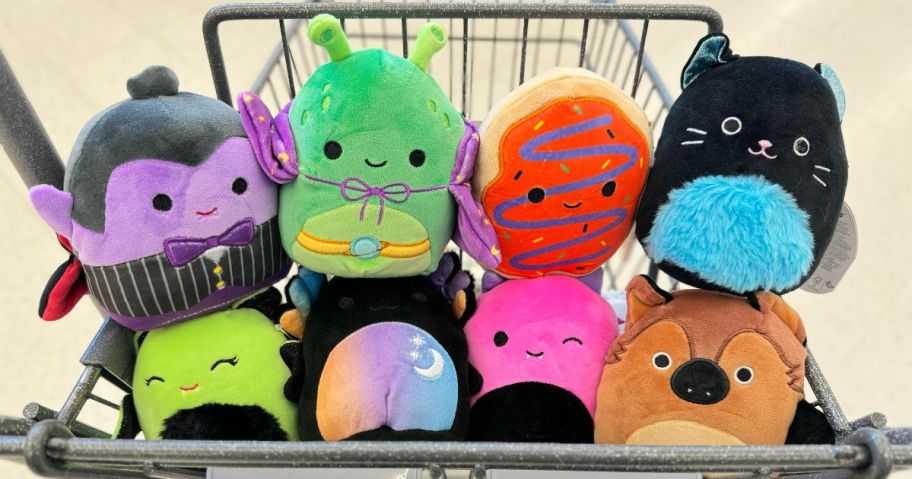 Squishmallows Halloween toys in a cart at Walgreens