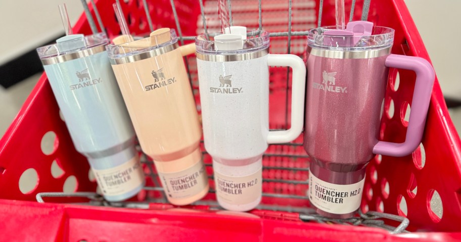New Stanley Quencher H2.0 Tumblers at Target in a basket