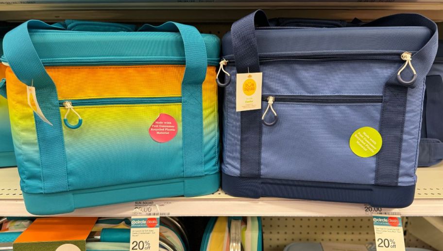 2 sun squad 24 can cooler bags on a store shelf