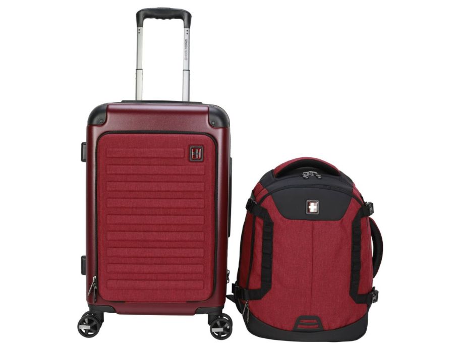 Swiss Tech Hybrid Luggage with Travel Backpack in red