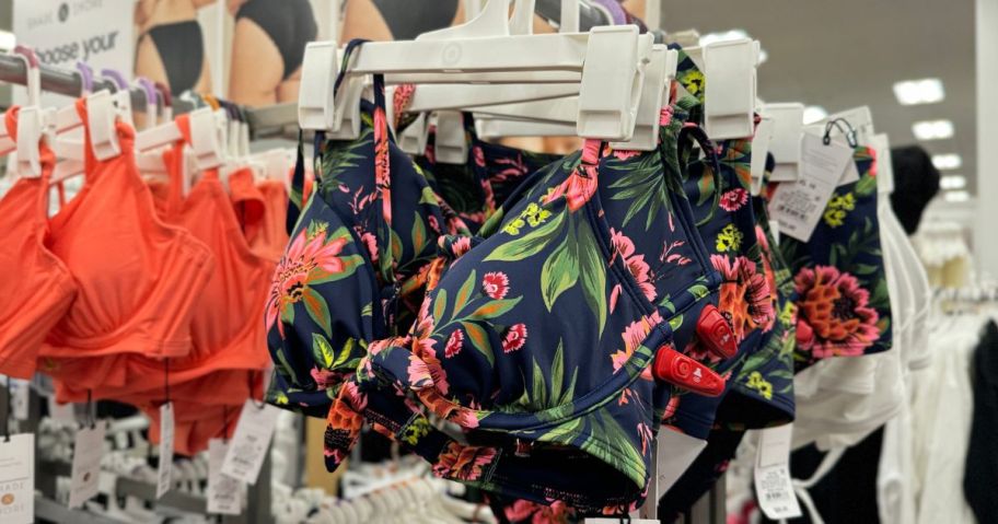 A women's bikini hanging up at Target