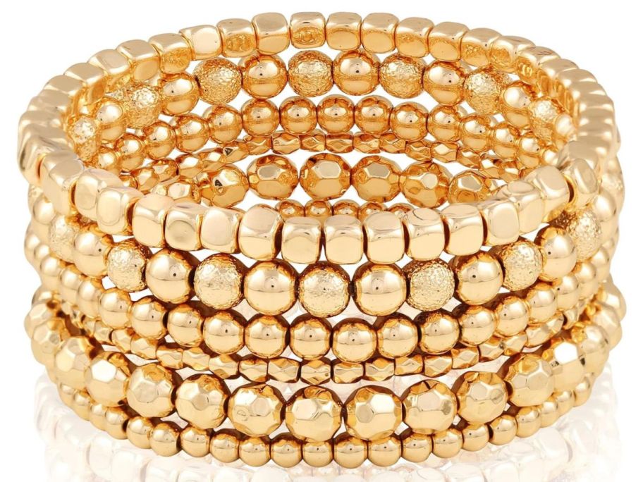 Time and Tru Women's Gold Tone Beaded Stretch Bracelet 6-Piece Set