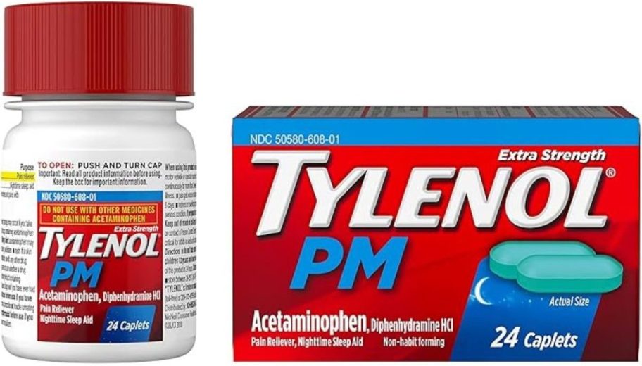 Tylenol PM Extra Strength Pain Reliever & Sleep Aid Caplets stock image