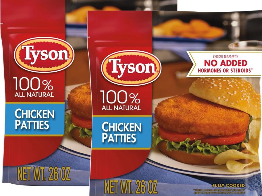 two Tyson Fully Cooked and Breaded Chicken Patties, 1.62 lb Bags (Frozen) stock images