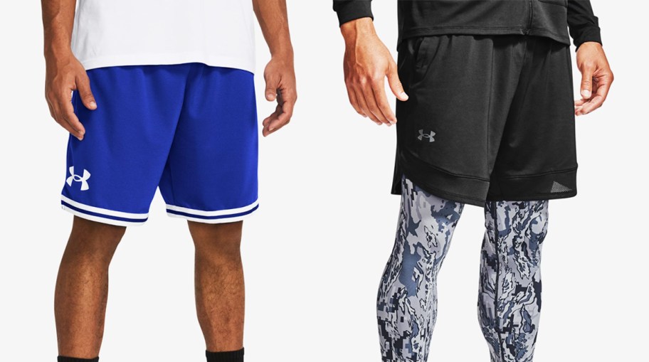 two men in blue and black under armour shorts