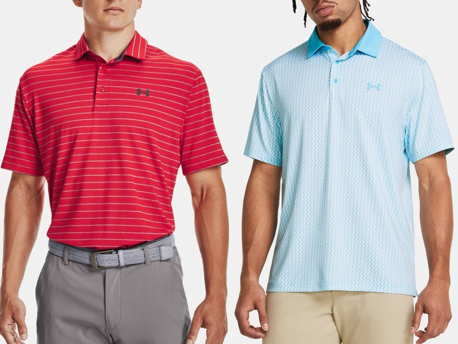 men wearing under armour polos with different patterns