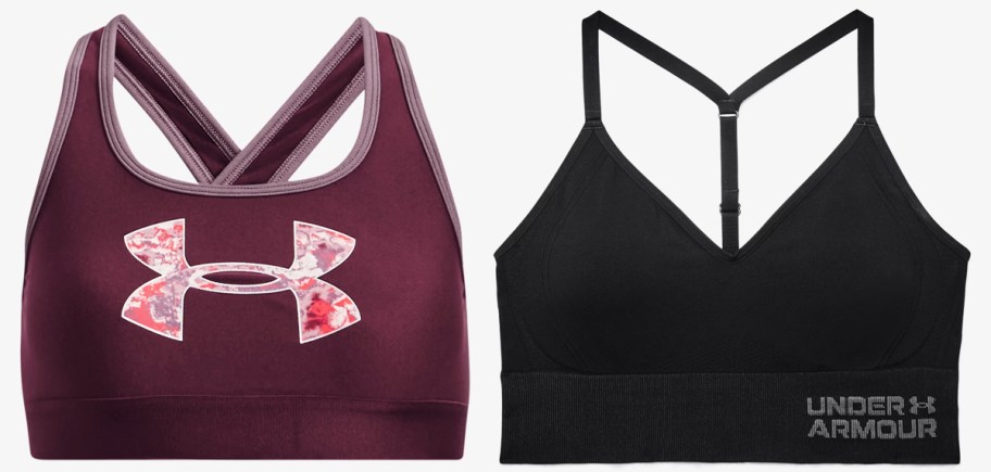 maroon and black under armour sports bras