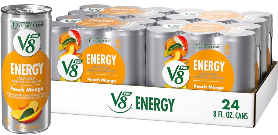 stock image of V8 +ENERGY Peach Mango Energy Drinks