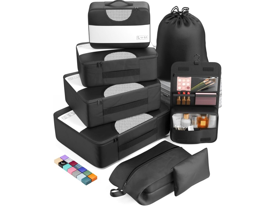 8-piece black packing cube set