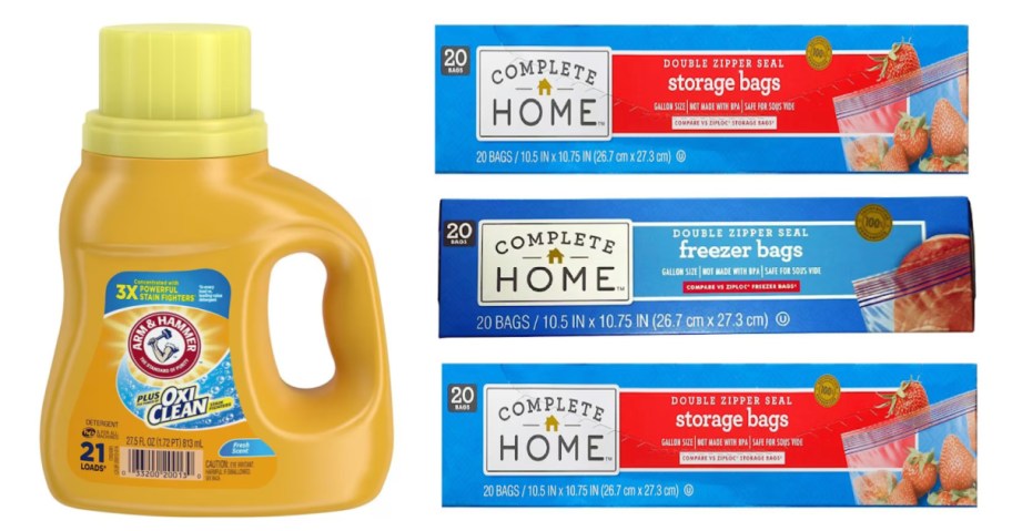 laundry detergent and food storage bags