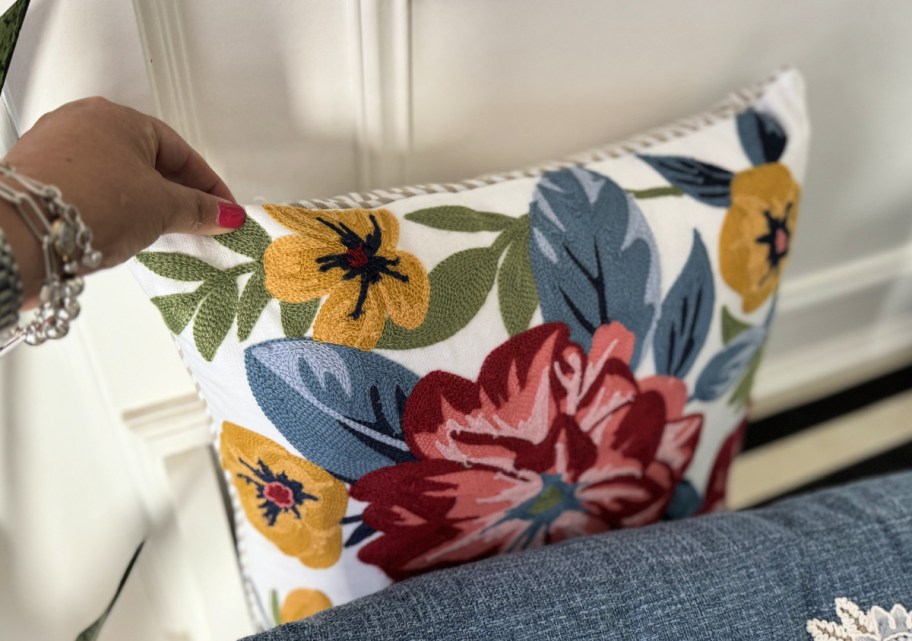A Mainstays Walmart Embroidered Floral Pillow