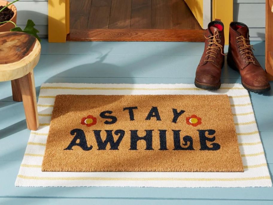 Wanda June Home Stay Awhile Coir Doormat 2-Piece Set at doorstep