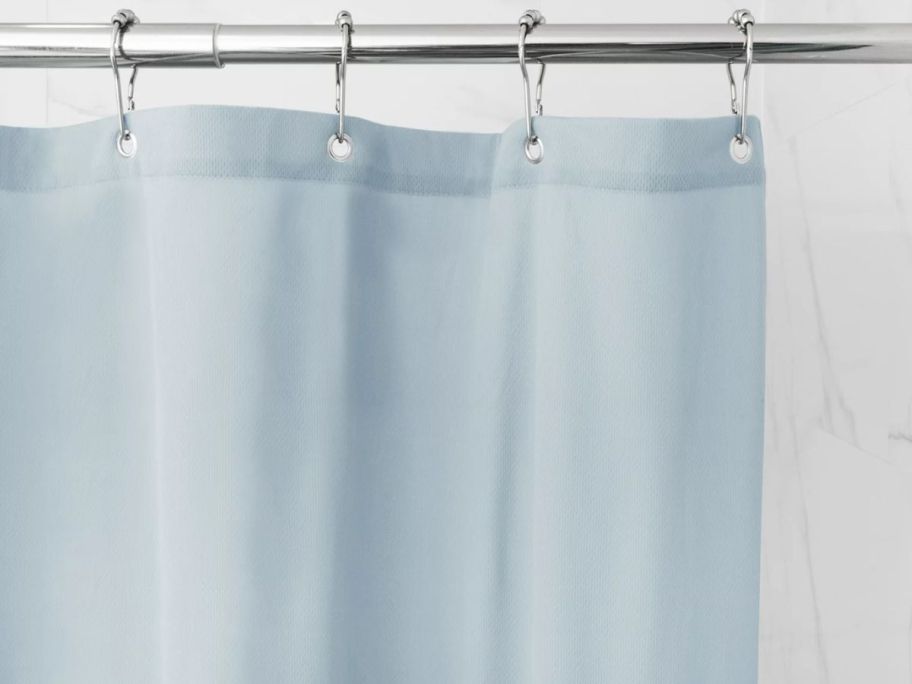Waterproof Ultimate Shield Blue Linen Fabric Shower Curtain Liner